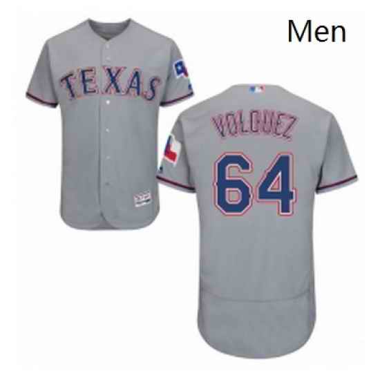 Mens Majestic Texas Rangers 64 Edinson Volquez Grey Road Flex Base Authentic Collection MLB Jersey
